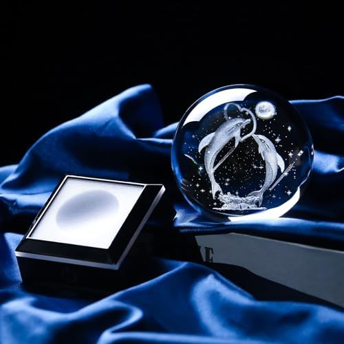 3D Crystal Ball Dolphin Night Light Snow Globe with LED Base