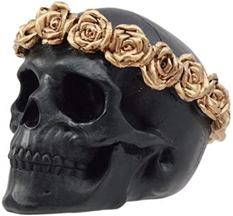 Day of the Dead Copper Rose Laurel Black Skull Figurine