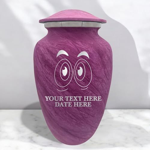 Custom Large Cremation Urn with Funny Eyes and Name - Pink