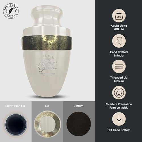 Custom Adult Cremation Urn with Funny Engraving 200 Lbs Gold Rim White