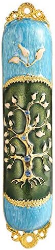 Hand Painted Enamel Mezuzah with Tree of Life Design