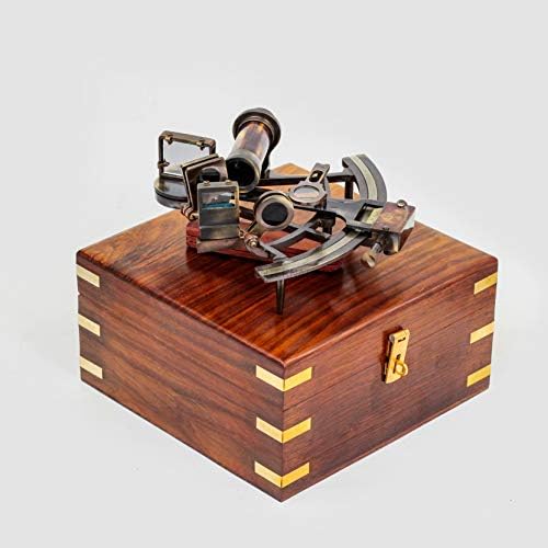 Brass Sextant with Rosewood Inlaid Box - 9 Inches