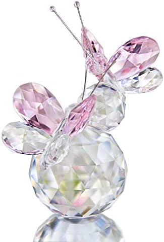 HD Pink Crystal Butterfly Figurine with Crystal Ball Base