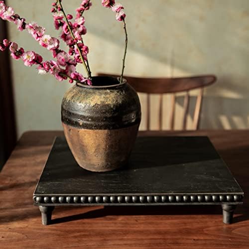 GENMOUS Farmhouse Wood Display Stand 3-Tier Beaded Pedestal