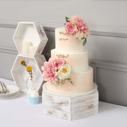 Efavormart Set of 3 Whitewashed Hexagonal Wood Dessert Holders