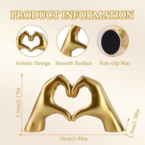 Panthra 2PCS Heart Hands Sculpture Heart Shaped Table Statue Gold Black