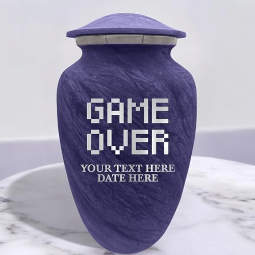 Custom Large Cremation Urn with Name and Game Over Design - Purple