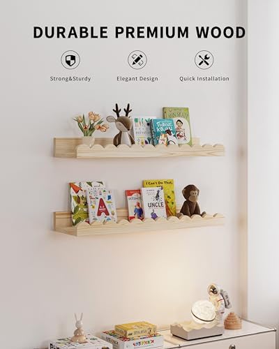 Shario 4-Pack Floating Wood Book Shelves for Kids Wall