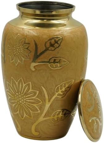Eternity Cream and Gold Brass Urn with Engraved Sprigs
