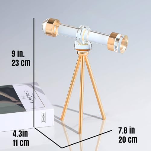 Modern Handmade Crystal Telescope with Brass Bracket Sculpture Decoration
