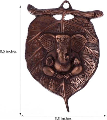 Ganesha Wall Sculpture in Metal with Leaf Design