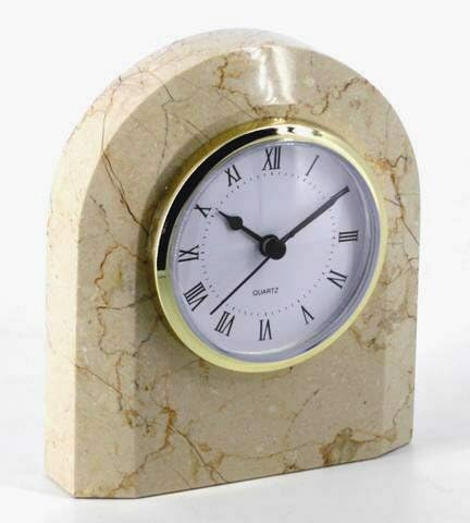 Khan Imports Beige Marble Urn Clock Keepsake