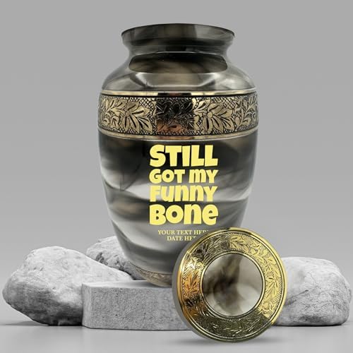 Custom Cremation Urn with Humor Engraving and Gold Design