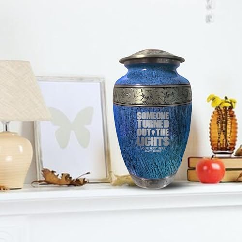 Personalized Large Adult Cremation Urn with Funny Engraved Design 200 Cubic Inches Blue
