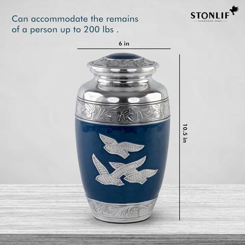 Silver Dove Cremation Urn for Human Ashes - Blue 1pc
