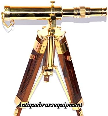 Antique Brass Nautical Telescope with Wooden Tripod