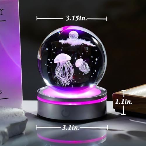 Movdyka 3D Crystal Jellyfish Night Light Decor Figurine