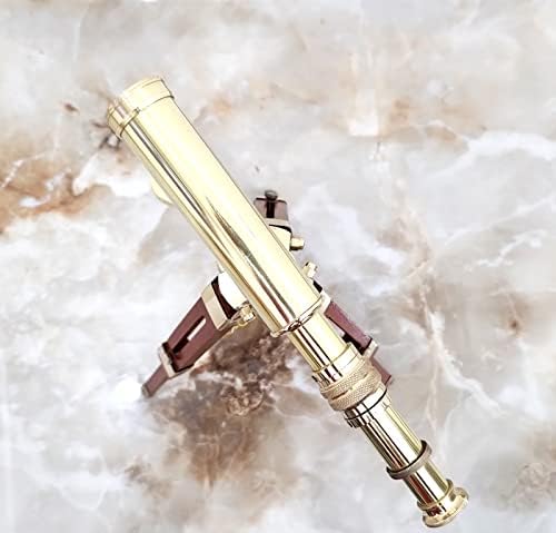 Golden Polish Maritime Brass Telescope with Adjustable Wooden Tripod Stand