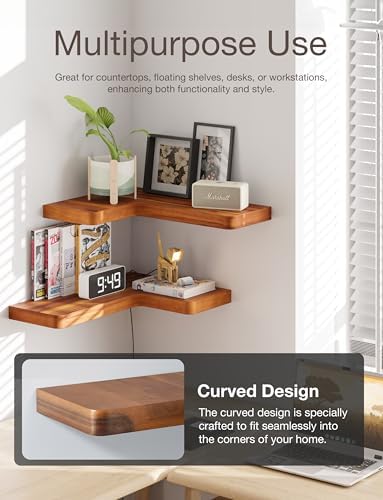 BATODA Acacia Wood Corner Floating Shelves Set 2