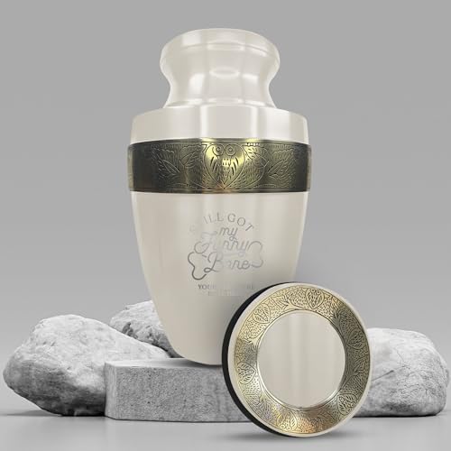 Custom Adult Cremation Urn with Funny Engraving 200 Lbs Gold Rim White