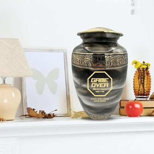 Custom Cremation Urn for Gamers - Gold Engraved Design