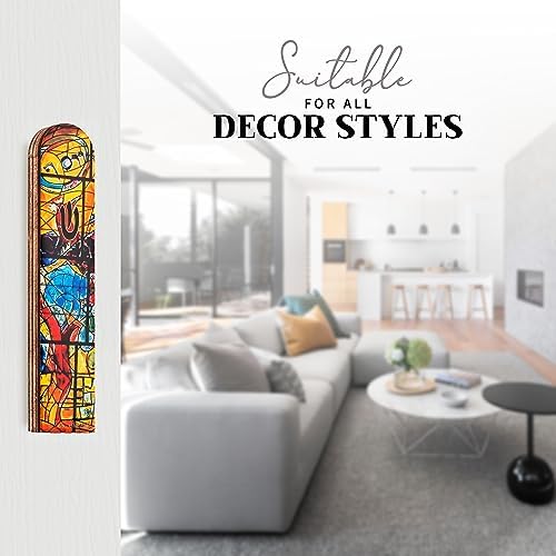 SURI Wooden Mezuzah with Non-Kosher Scroll 5 Inch Yellow Design