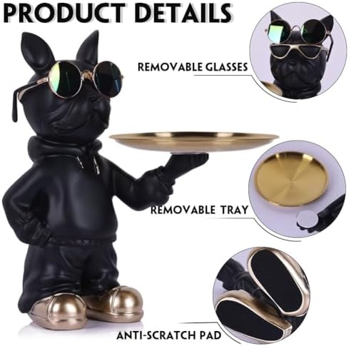 Resin Bulldog Tray Statue for Entryway Decor