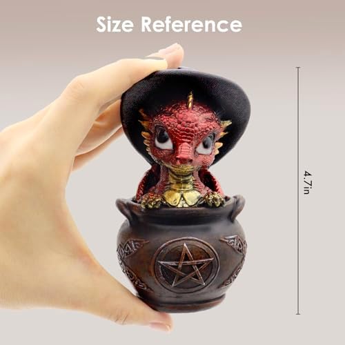 Mini Dragon Figurine with Witch Hat and Cauldron