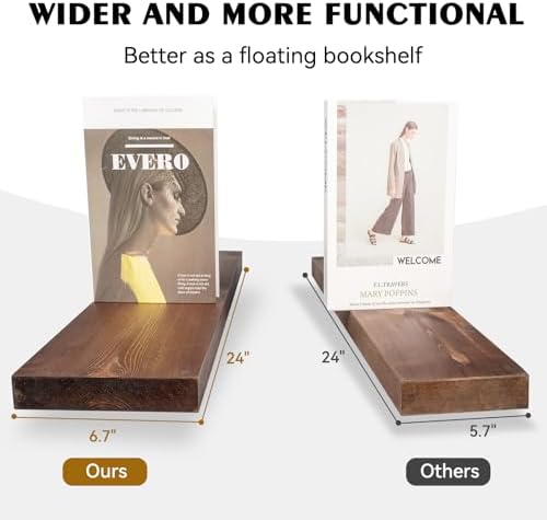 BGMG Wood Floating Shelves 24 Inch Set of 2 Walnut