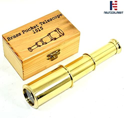 Full Brass Spyglass Telescope with Wooden Box