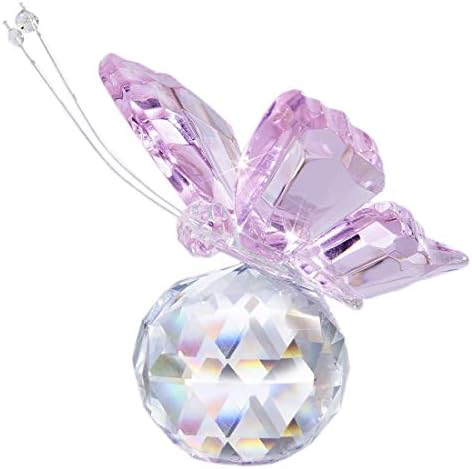 HD Pink Crystal Butterfly Figurine with Crystal Ball Base