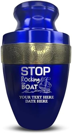 Custom Adult Cremation Urn with Funny Fishing Design and Gold Rim Blue