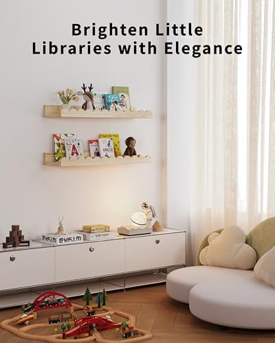 Shario 4-Pack Floating Wood Book Shelves for Kids Wall