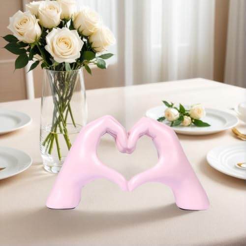 Pink Heart Hands Sculpture for Home Decor