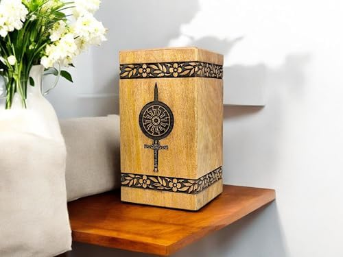 Handcrafted Wooden Cremation Urn with Warrior Design
