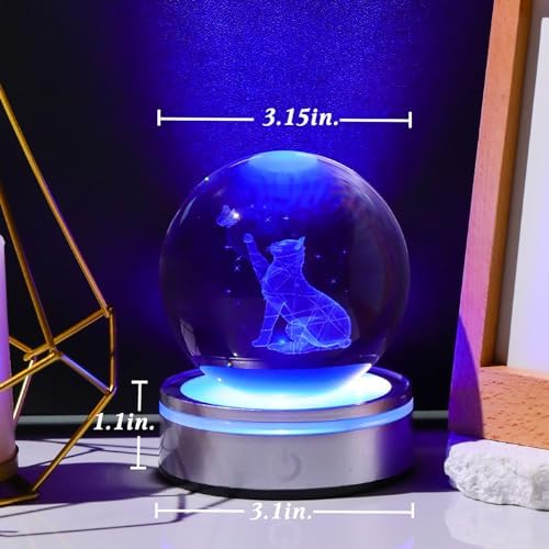 3D Crystal Cat Ball Home Decor Night Light Gift