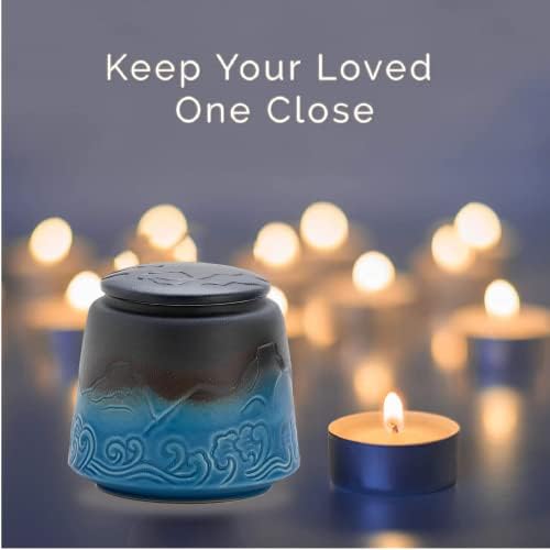 Small Urn for Human Ashes - Black Blue Gradient 33 inch Ceramic Urn