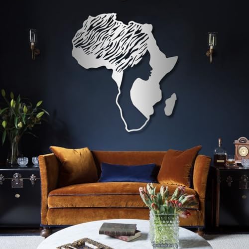 Yemwot African Woman Metal Wall Map Art - Gold 29x33 Inch