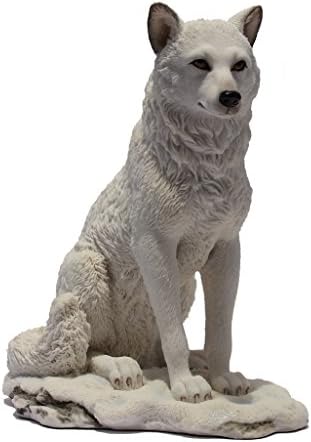 775 Inch Wolf Sitting in Snow Decorative Statue