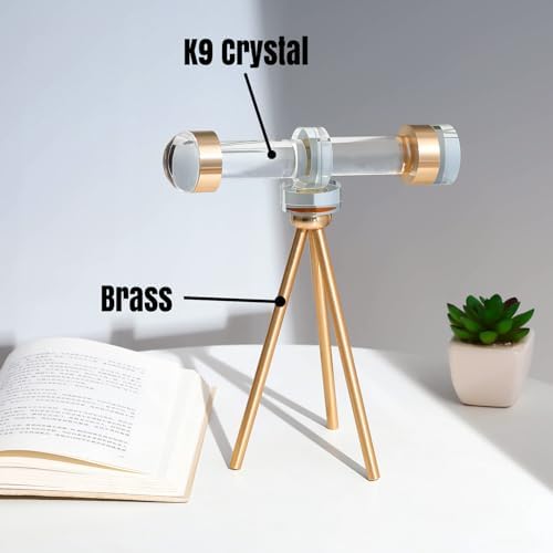 Modern Handmade Crystal Telescope with Brass Bracket Sculpture Decoration
