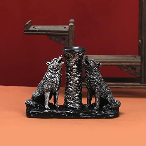Two Silver Wolves Figurine with Crystal Base Holder