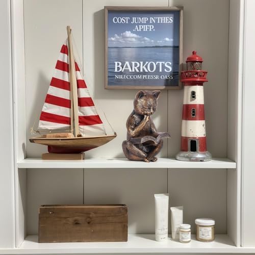 Reading Cat Figurine - 64 Inch Resin Bookshelf Decor