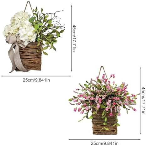 Cream Hydrangea Door Wreath with Rattan Basket