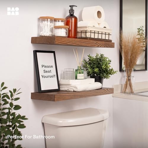 BAOBAB WORKSHOP Wood Floating Shelves Set of 2 - Rustic 24 Inch