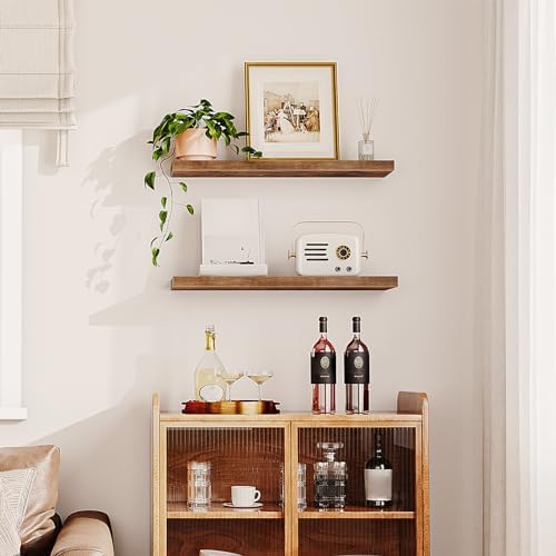 HOOBRO Floating Shelves for Wall Set of 2 315 Inch Rustic Brown