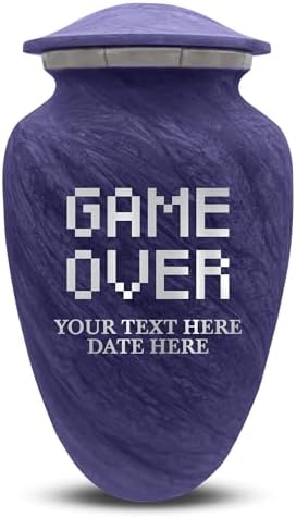 Custom Large Cremation Urn with Name and Game Over Design - Purple