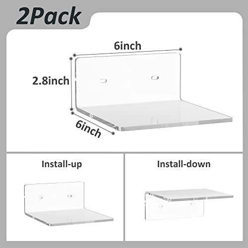 6 Inches Clear Acrylic Floating Shelves 2 Pack
