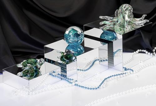Red Co Glossy Silver Acrylic Cube Display Risers - 3 Pack