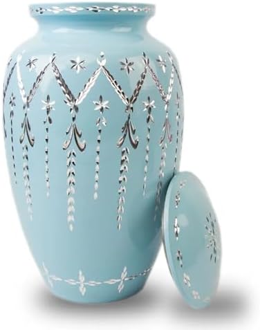 105in Metal Urn for Ashes - Hand-Crafted Blue