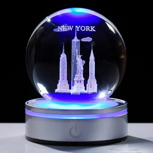 Movdyka 3D Crystal Ball Statue of Liberty Night Light Snow Globe